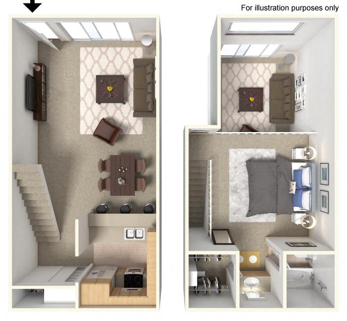 Floor plan for 1 bed, 1 bath, 780 sqft